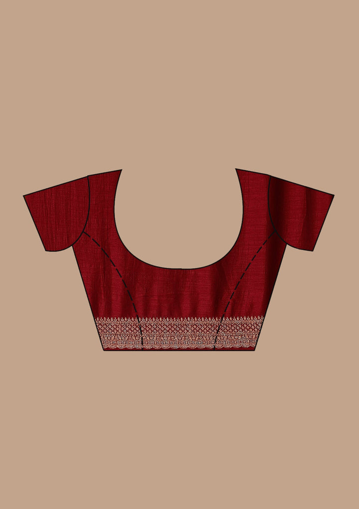 Maroon Zariwork (Antique) Soft Raw Silk Saree_koskii