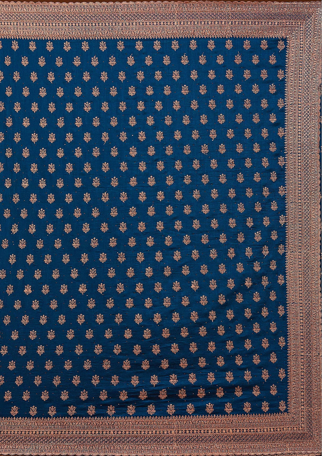 Peacock Blue Zariwork (Antique) Soft Raw Silk Saree_koskii