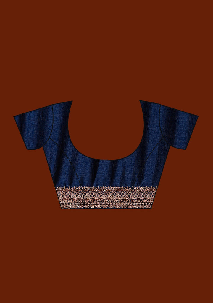 Peacock Blue Zariwork (Antique) Soft Raw Silk Saree_koskii