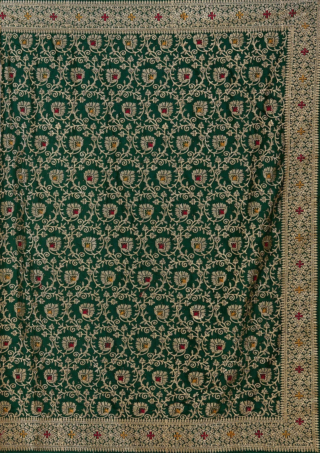 Bottle Green Zariwork (Gold) Soft Raw Silk Saree_koskii