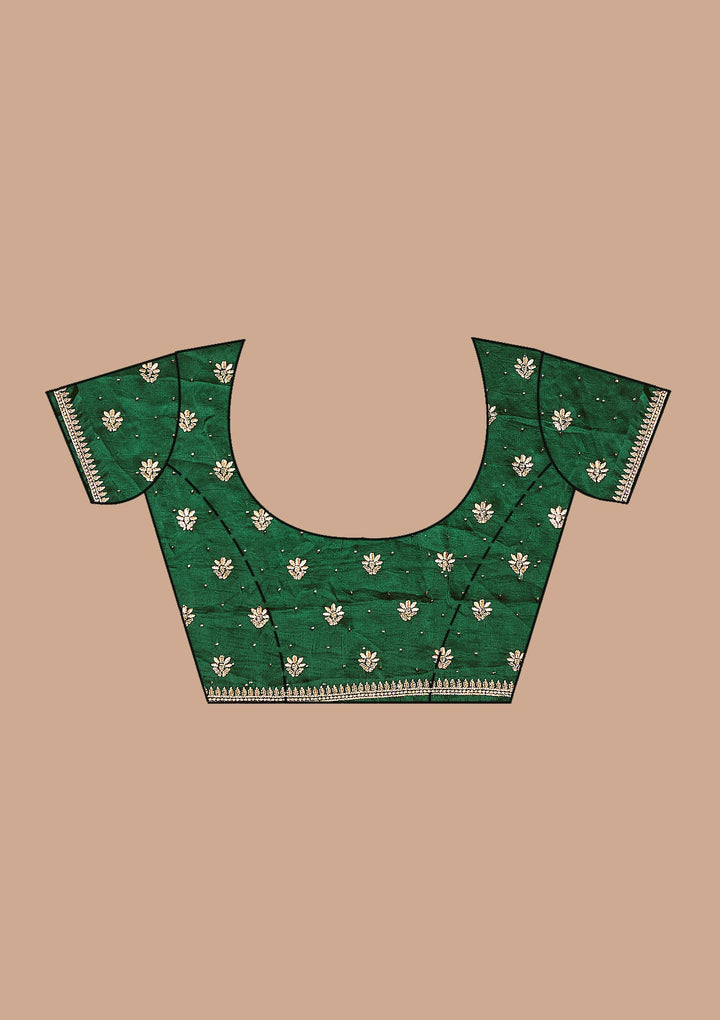 Bottle Green Zariwork (Gold) Soft Raw Silk Saree_koskii