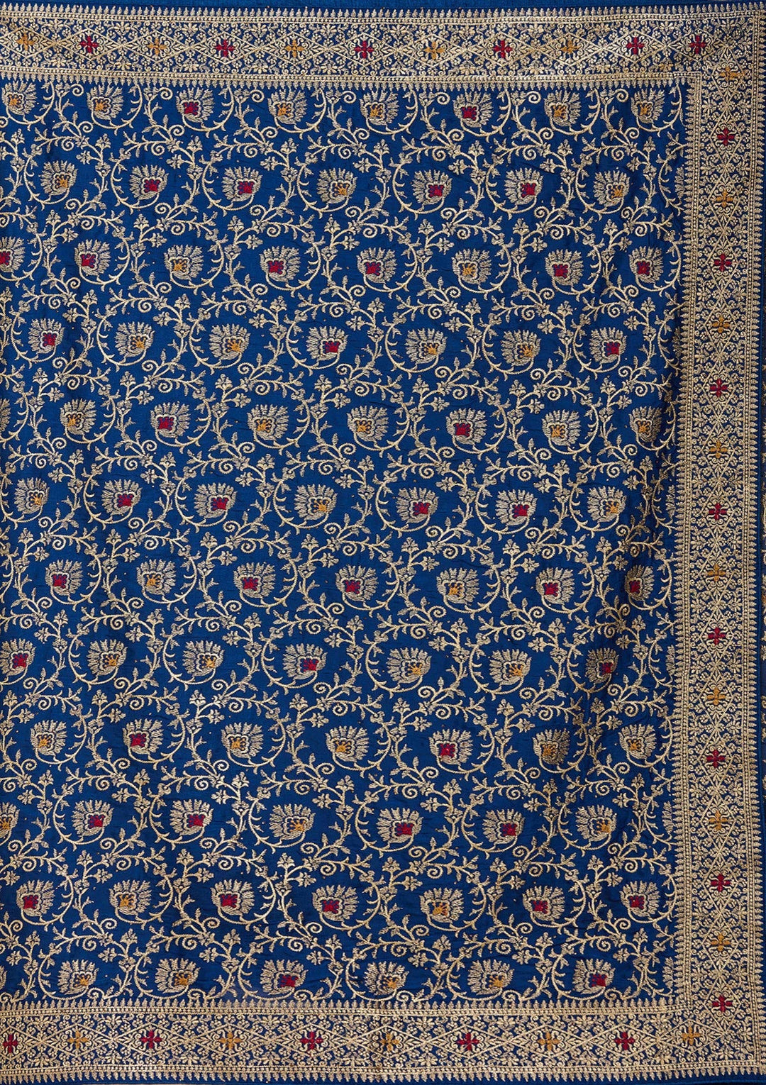 Navy Blue Zariwork (Gold) Soft Raw Silk Saree_koskii