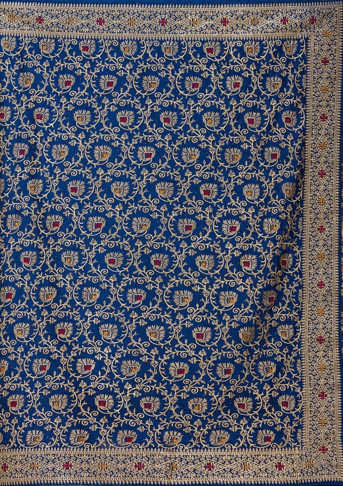 Navy Blue Zariwork (Gold) Soft Raw Silk Saree-koskii