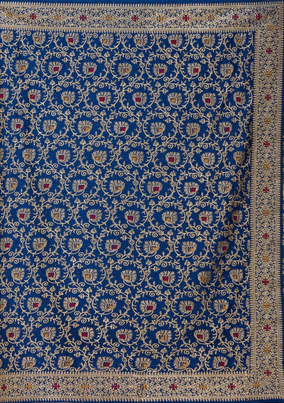 Navy Blue Zariwork (Gold) Soft Raw Silk Saree-koskii