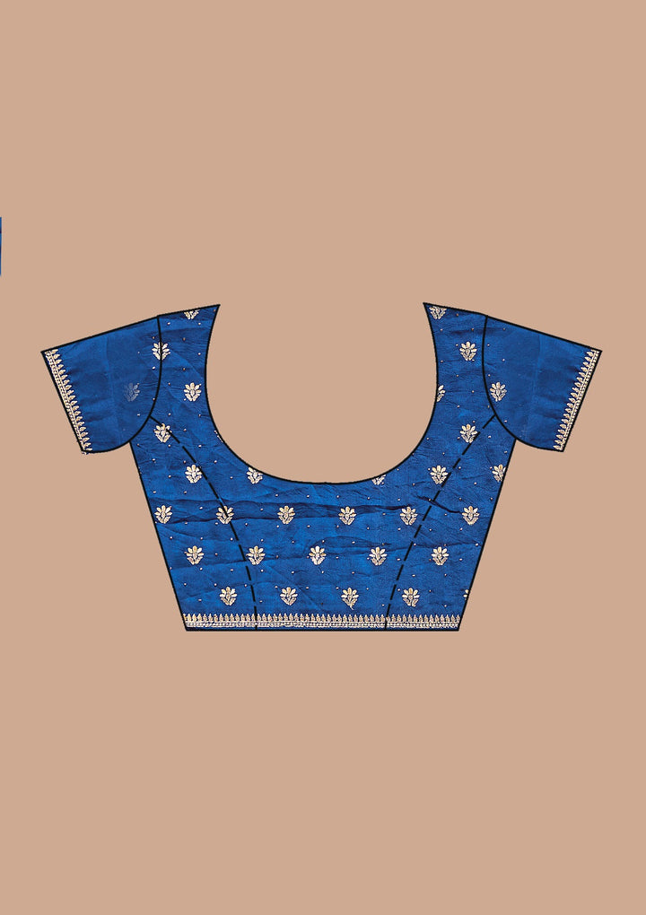 Navy Blue Zariwork (Gold) Soft Raw Silk Saree_koskii