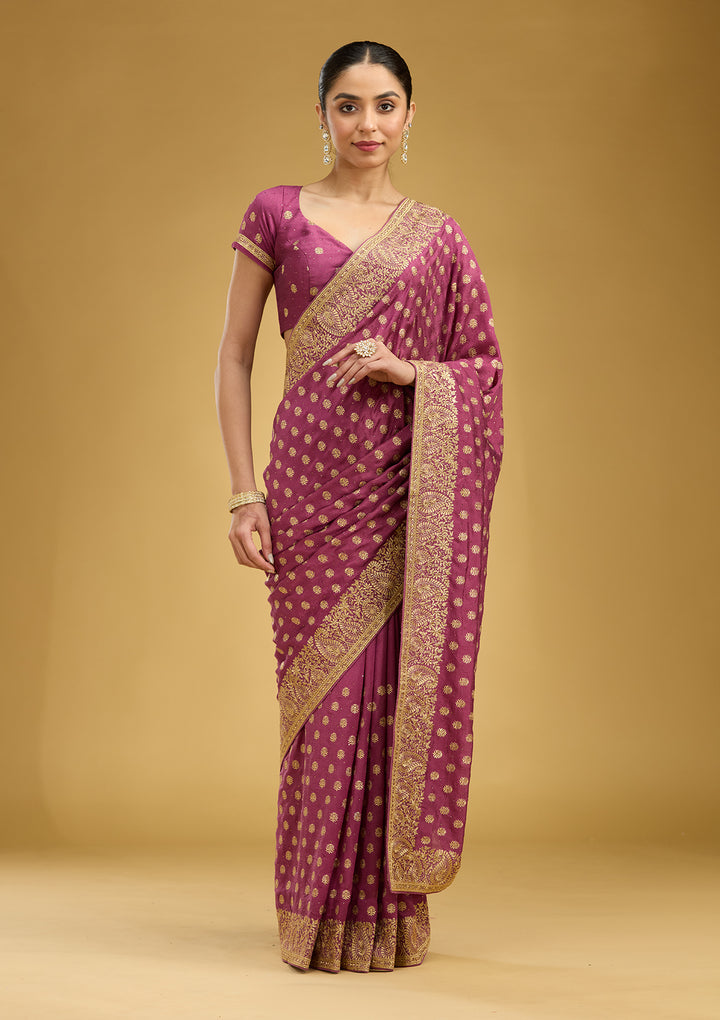 Onion Pink Zariwork (Gold) Soft Raw Silk Saree
