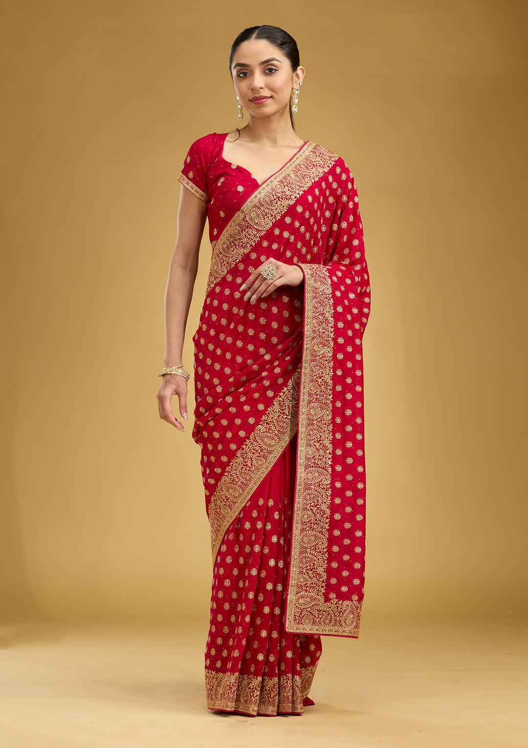 Rani Pink Zariwork (Gold) Soft Raw Silk Saree