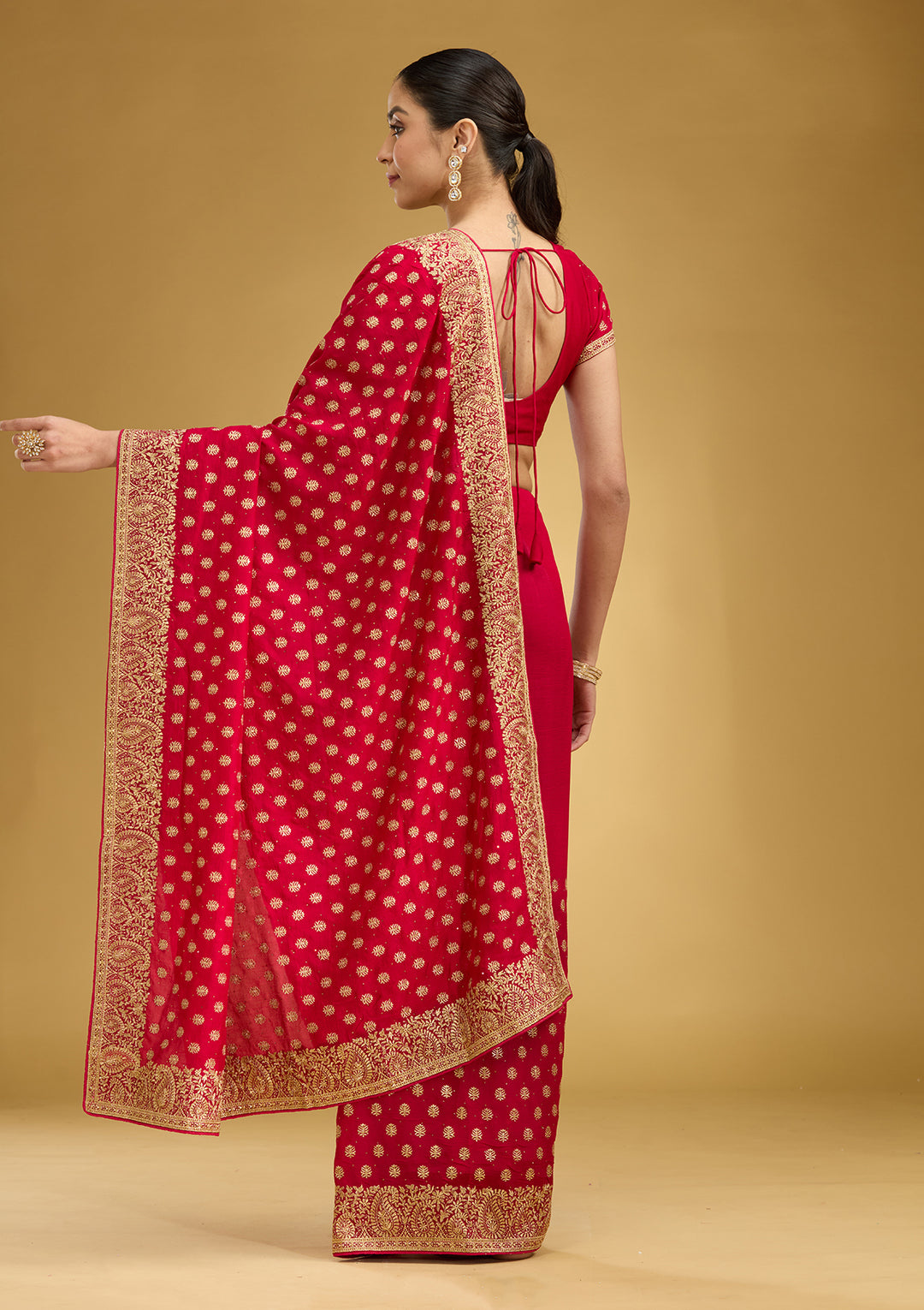 Rani Pink Zariwork (Gold) Soft Raw Silk Saree