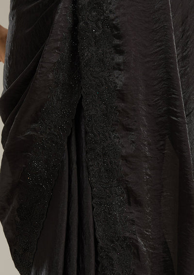 Black Threadwork Tissue Saree-Koskii