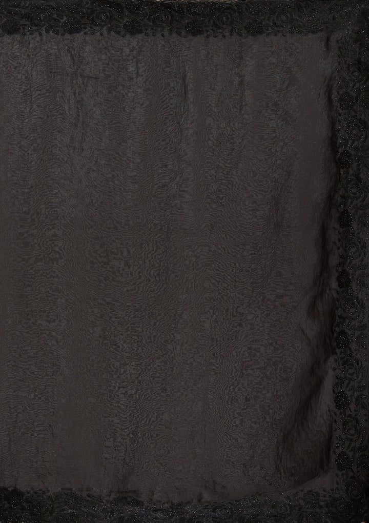 Black Threadwork Tissue Saree-Koskii