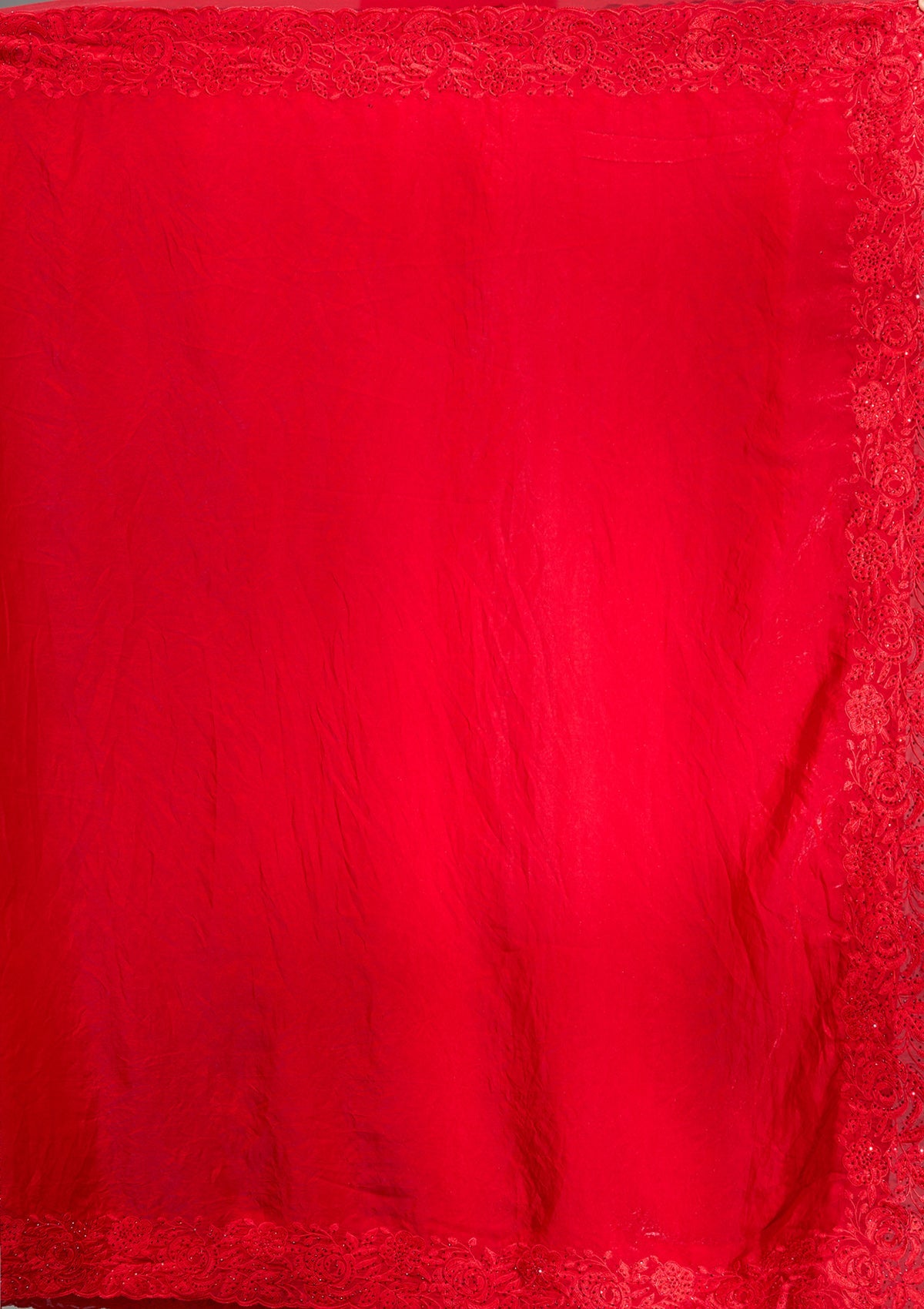 Red Threadwork Tissue Saree-Koskii