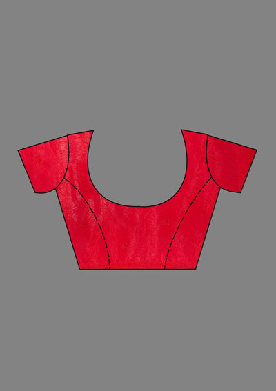 Red Threadwork Tissue Saree-Koskii