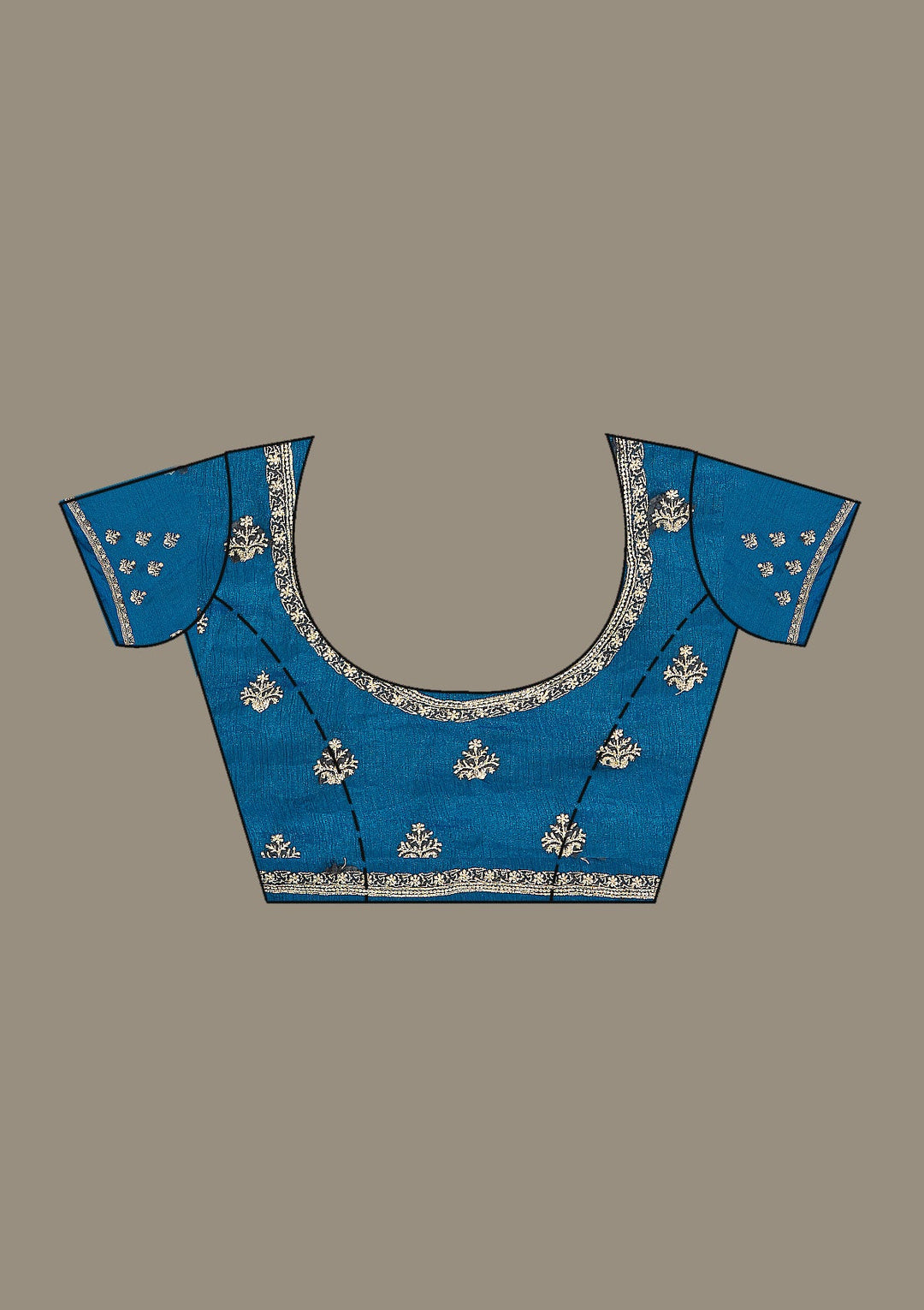 Peacock Blue Zariwork (Gold) Tissue Saree-Koskii