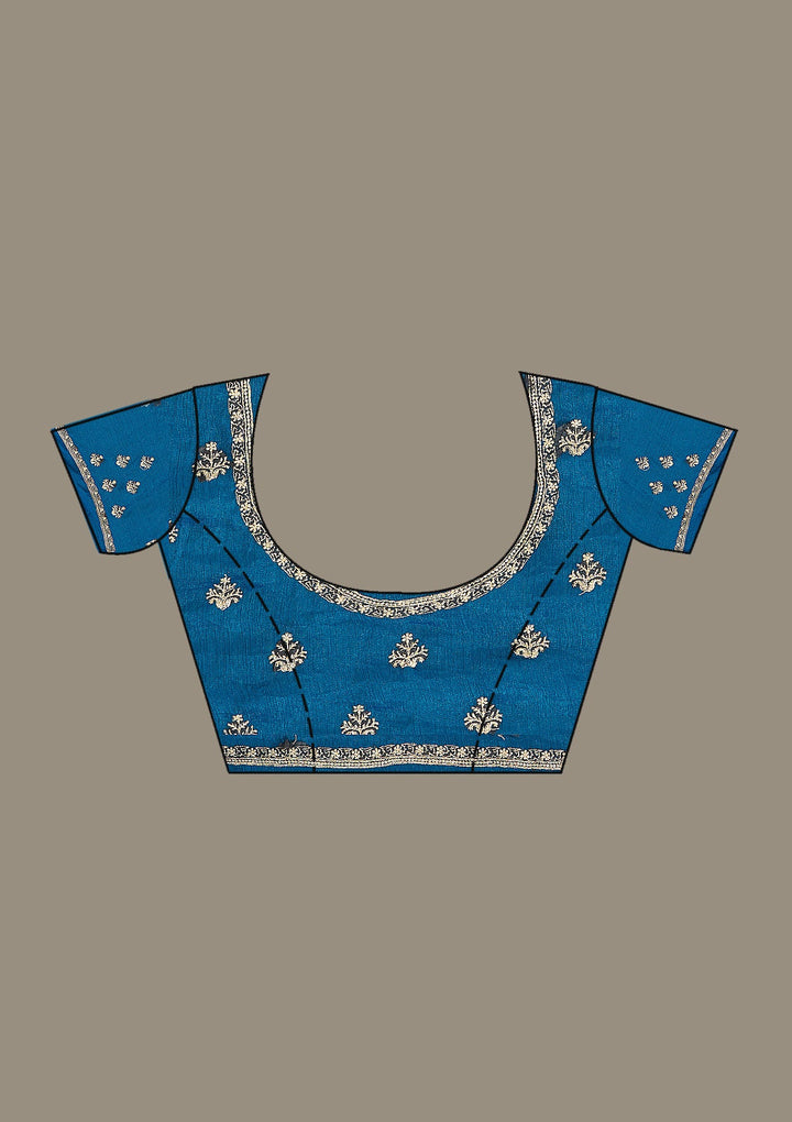 Peacock Blue Zariwork (Gold) Tissue Saree-Koskii
