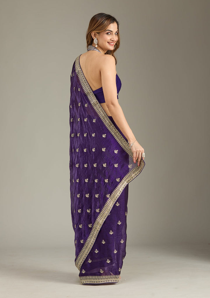Purple Zariwork (Gold) Tissue Saree-Koskii