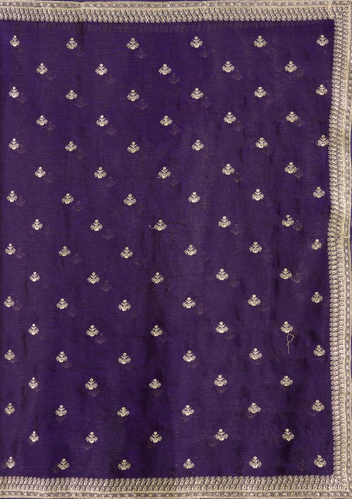 Purple Zariwork (Gold) Tissue Saree-Koskii