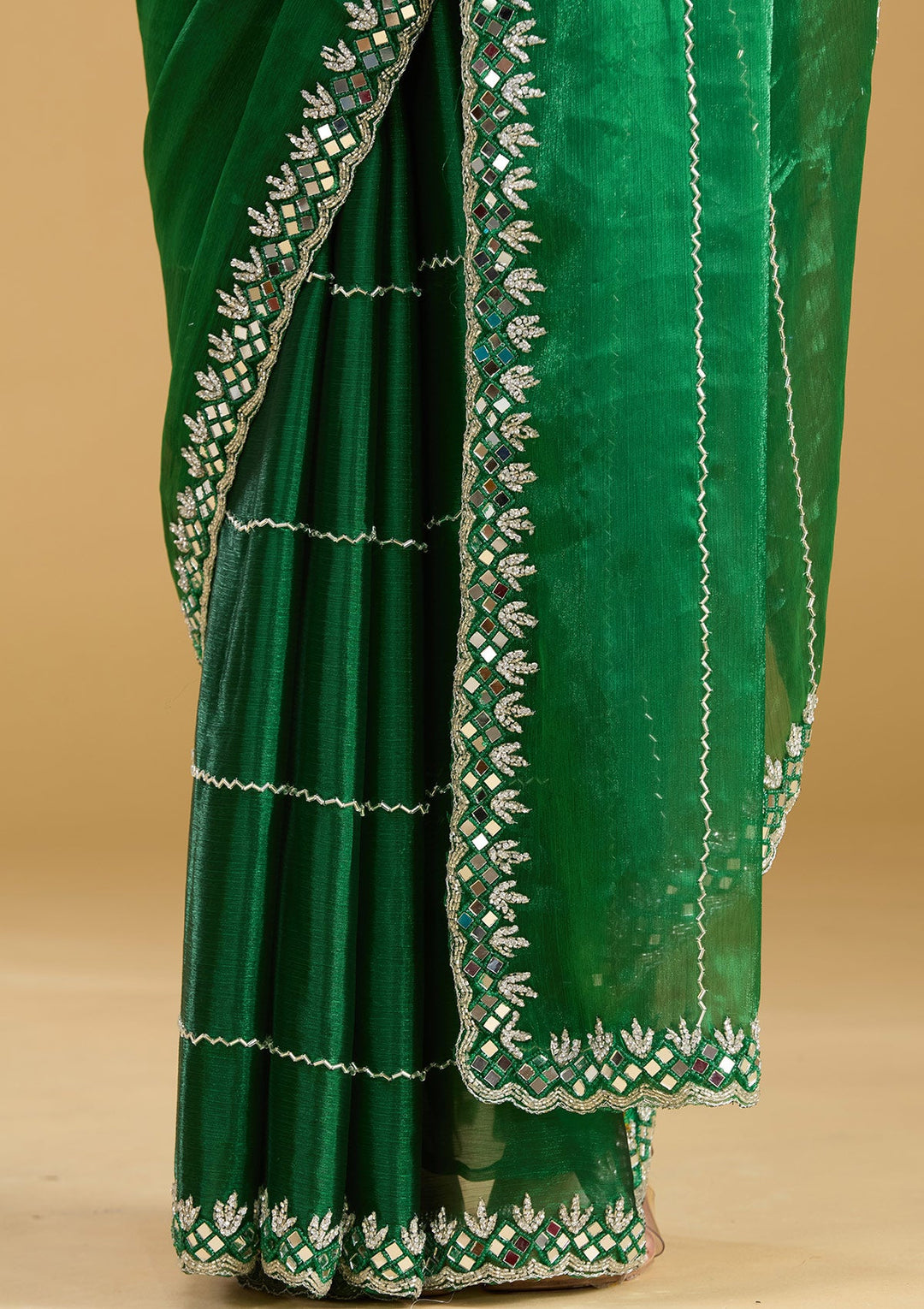 Bottle Green Cutdana Tissue Saree