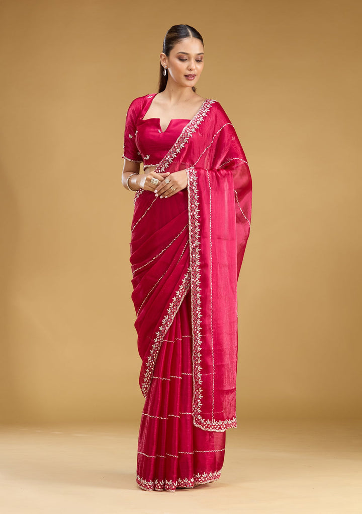 Rani Pink Cutdana Tissue Saree