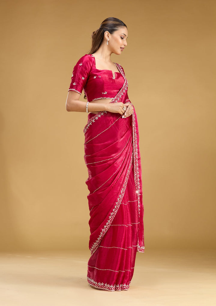 Rani Pink Cutdana Tissue Saree