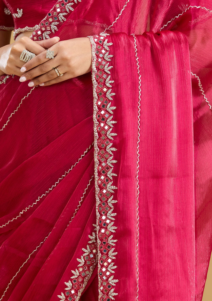 Rani Pink Cutdana Tissue Saree