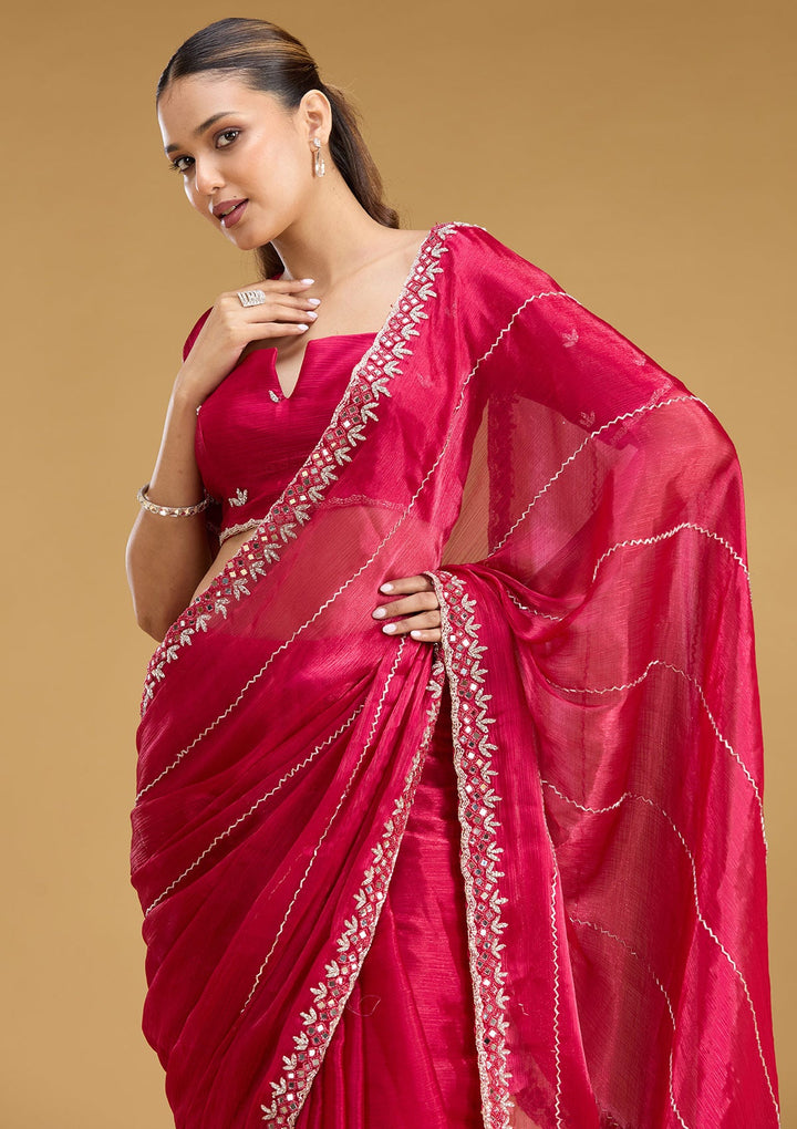 Rani Pink Cutdana Tissue Saree