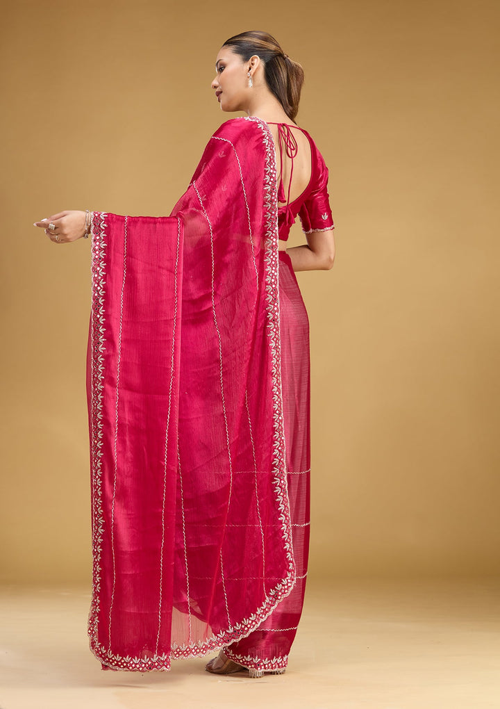 Rani Pink Cutdana Tissue Saree