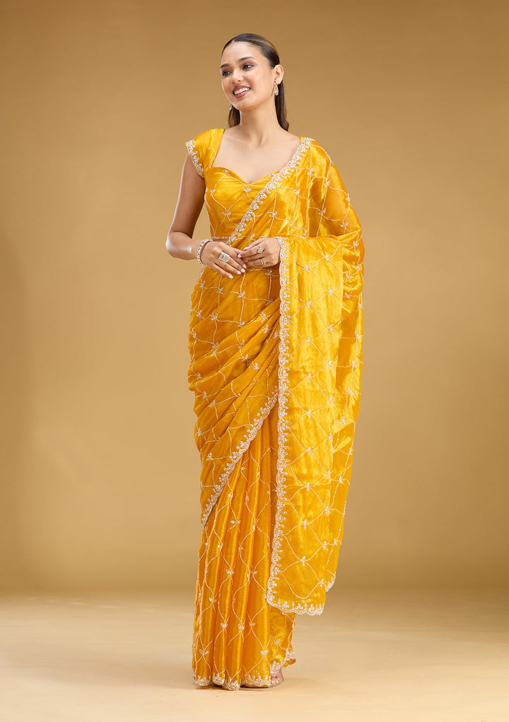 Yellow Cutdana Tissue Saree