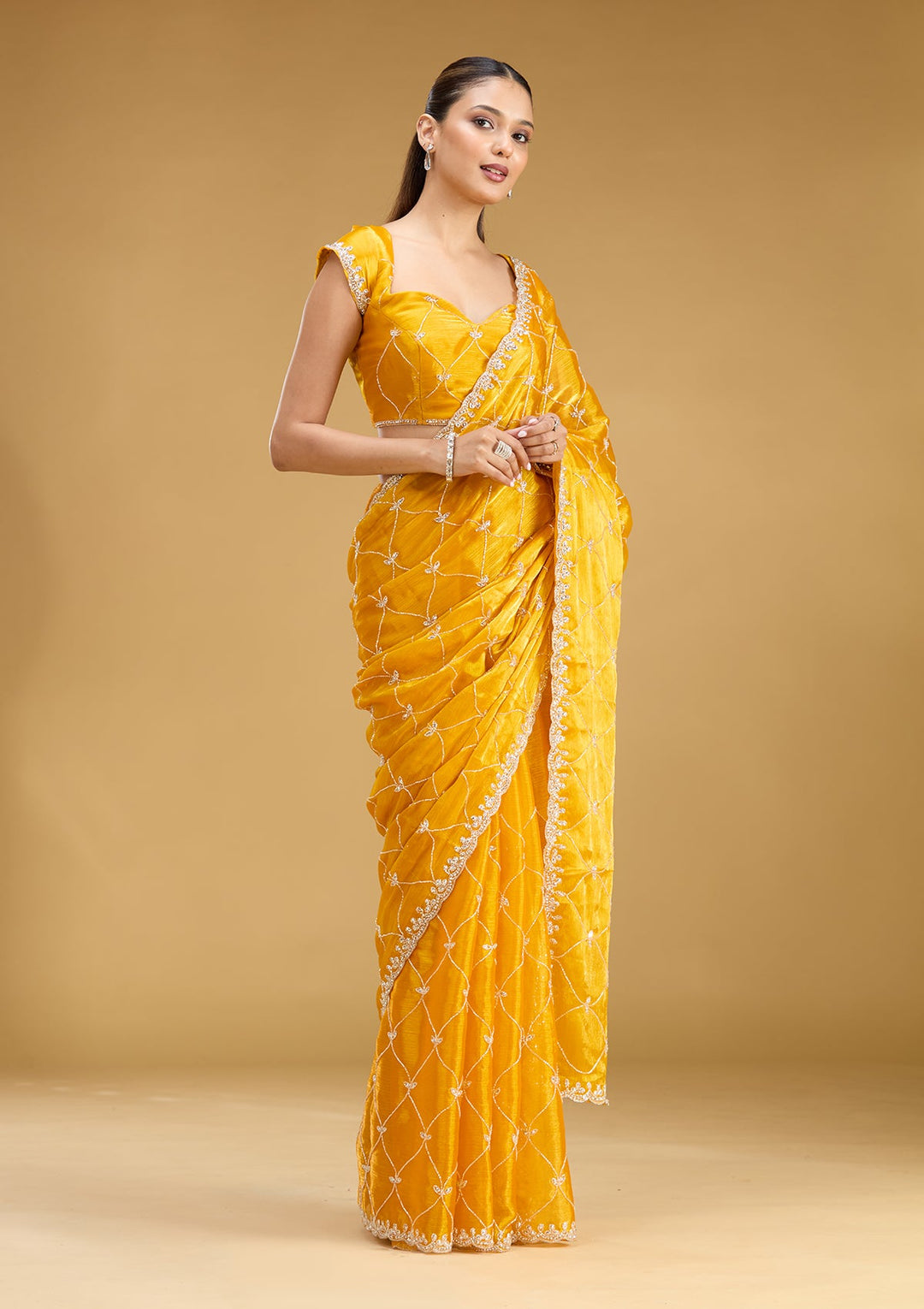 Yellow Cutdana Tissue Saree