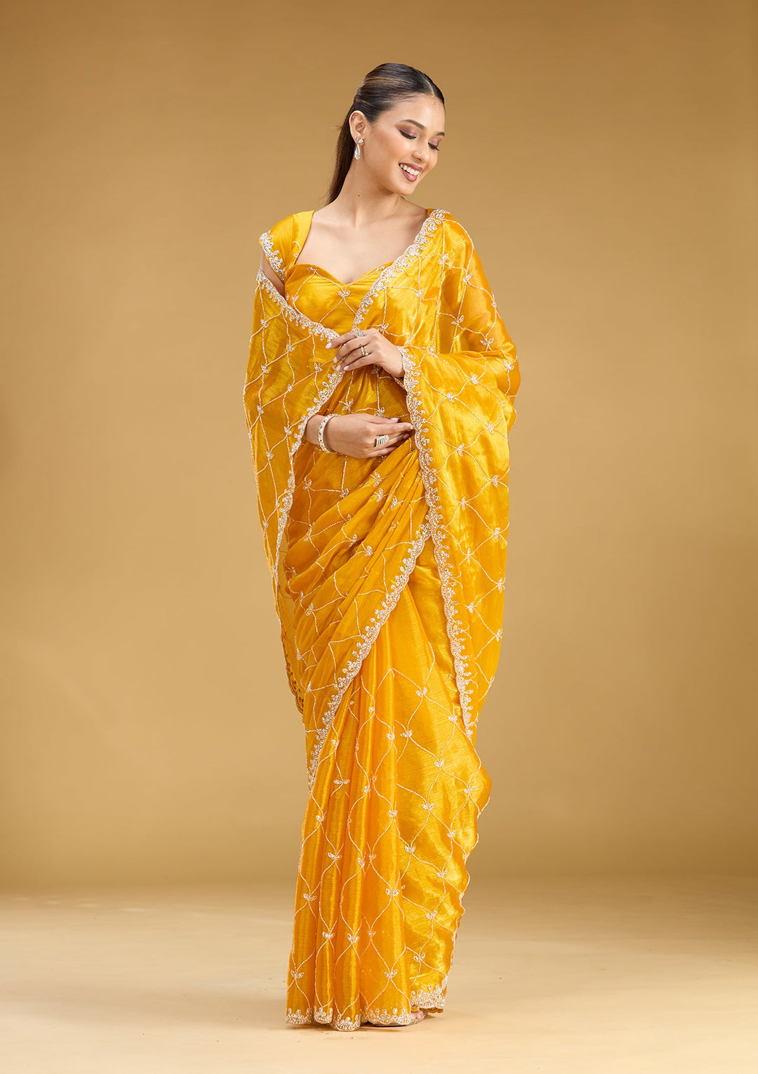 Yellow Cutdana Tissue Saree
