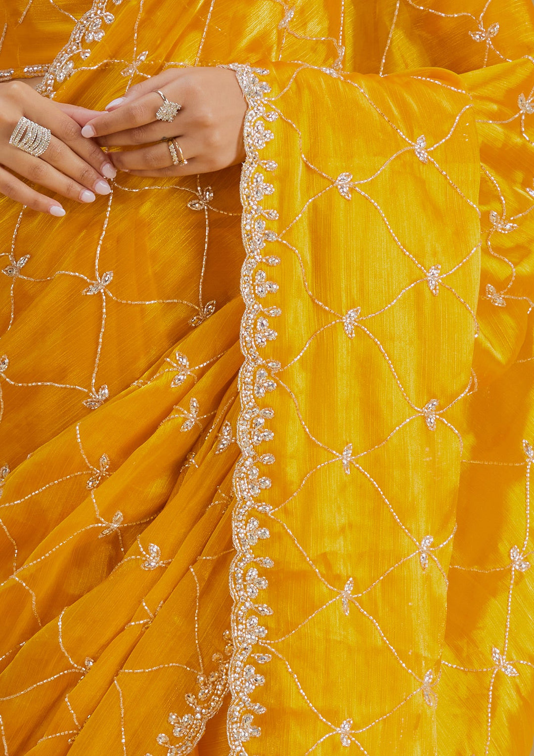 Yellow Cutdana Tissue Saree