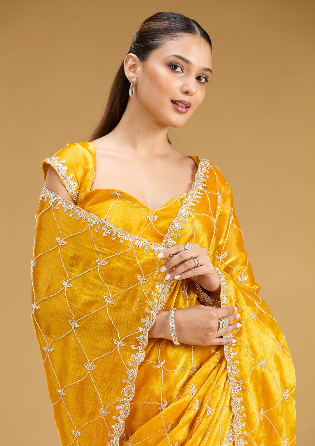 Yellow Cutdana Tissue Saree