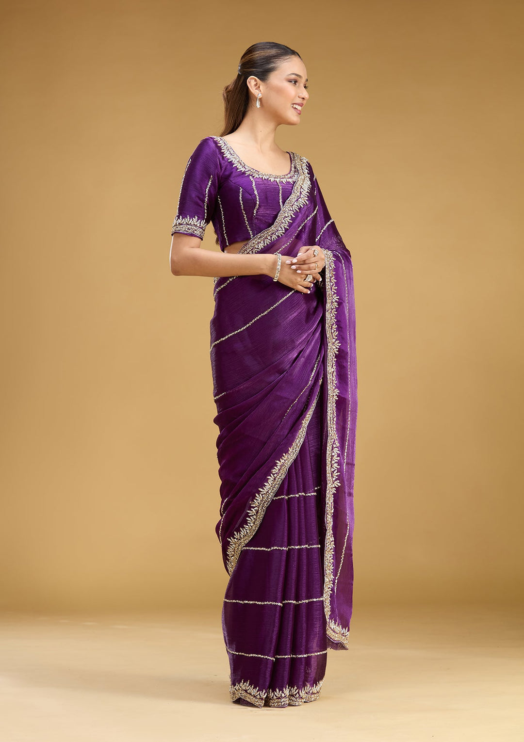 Purple Stonework (Silver) Tissue Saree