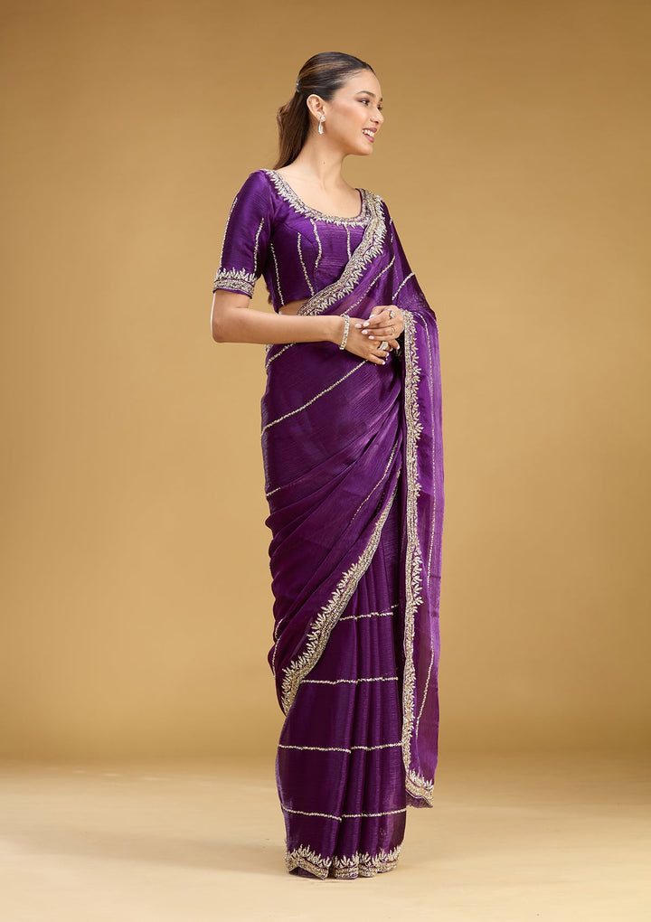 Purple Stonework (Silver) Tissue Saree