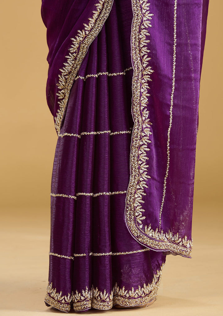 Purple Stonework (Silver) Tissue Saree