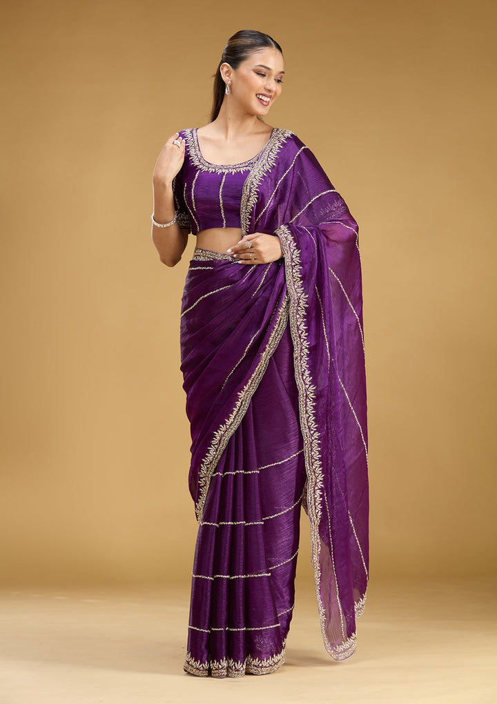 Purple Stonework (Silver) Tissue Saree