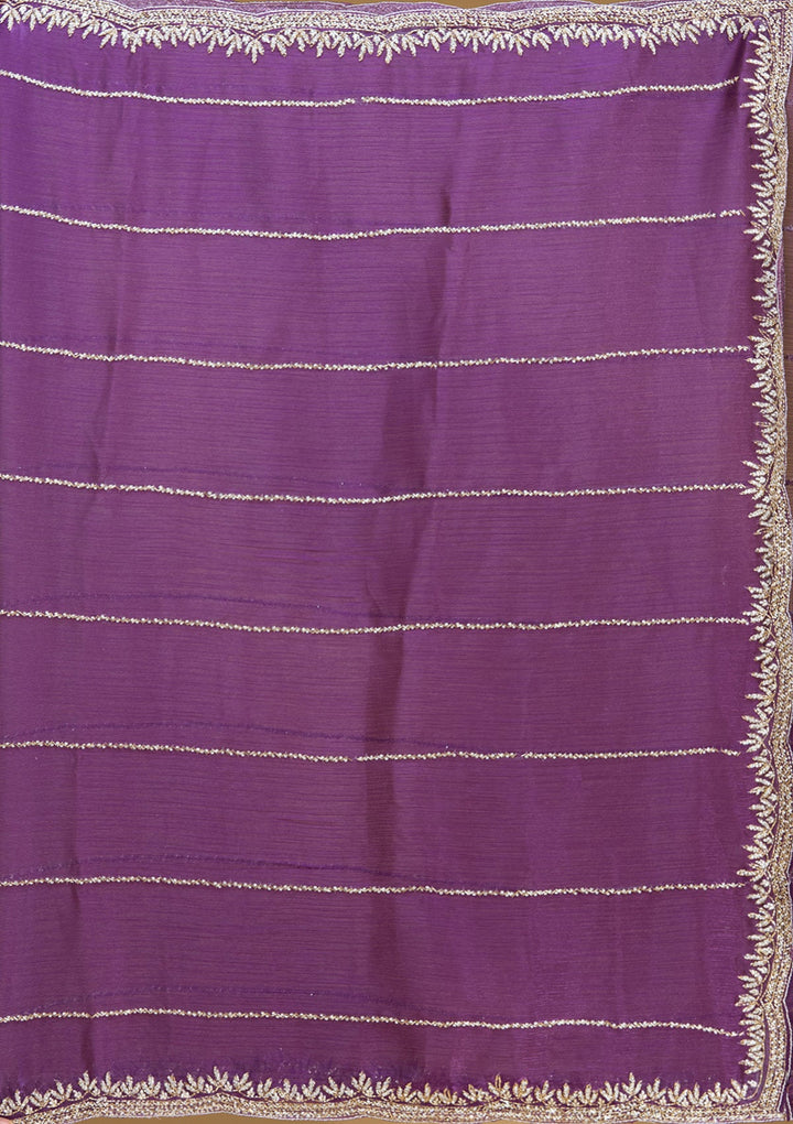 Purple Stonework (Silver) Tissue Saree