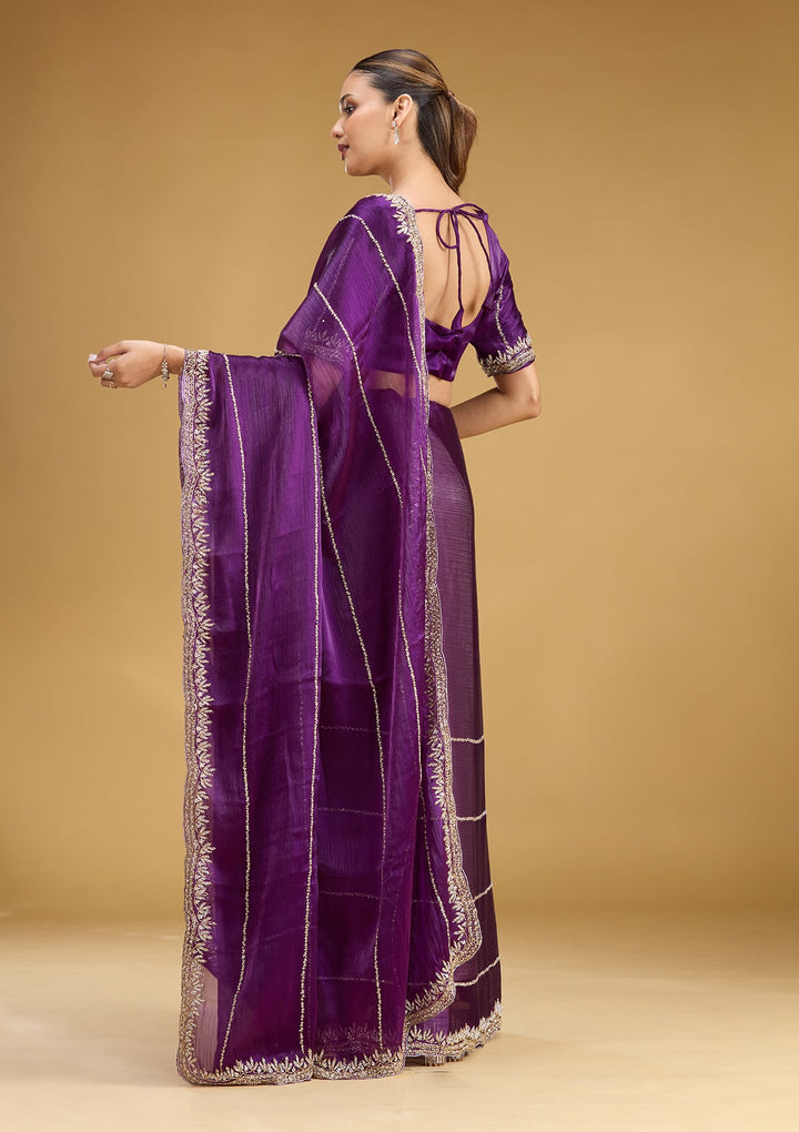 Purple Stonework (Silver) Tissue Saree