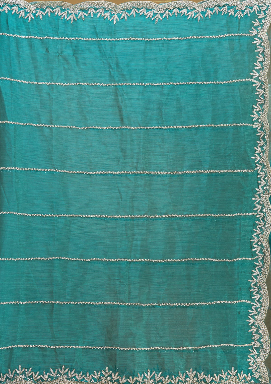 Teal Green Stonework (Silver) Tissue Saree