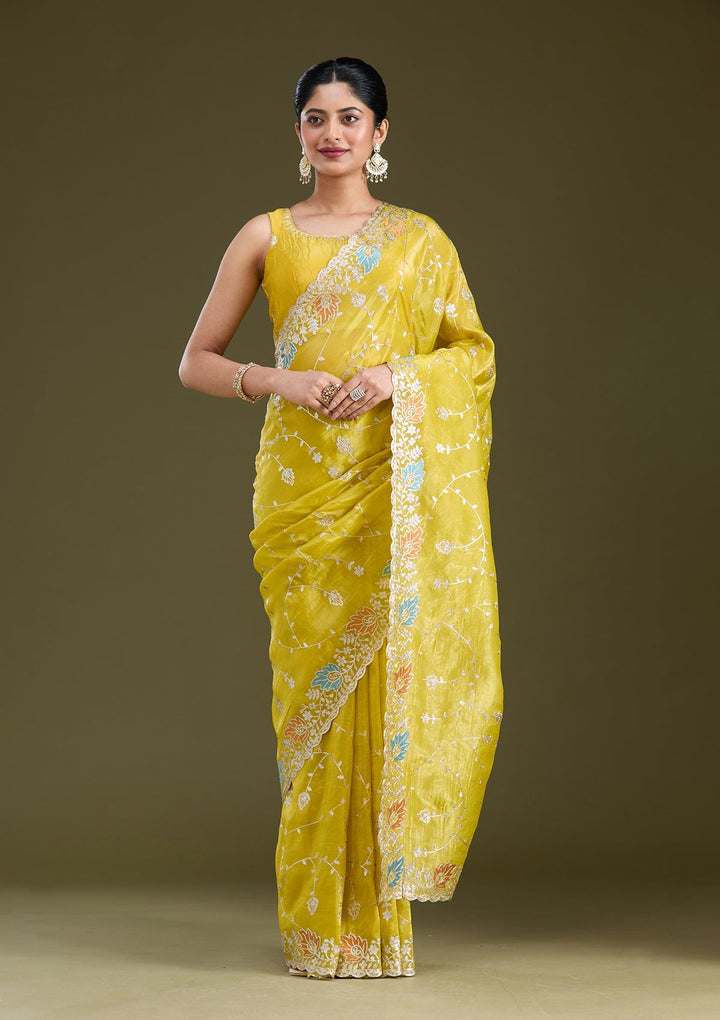 Mustard Gotapatti Organza Saree_koskii