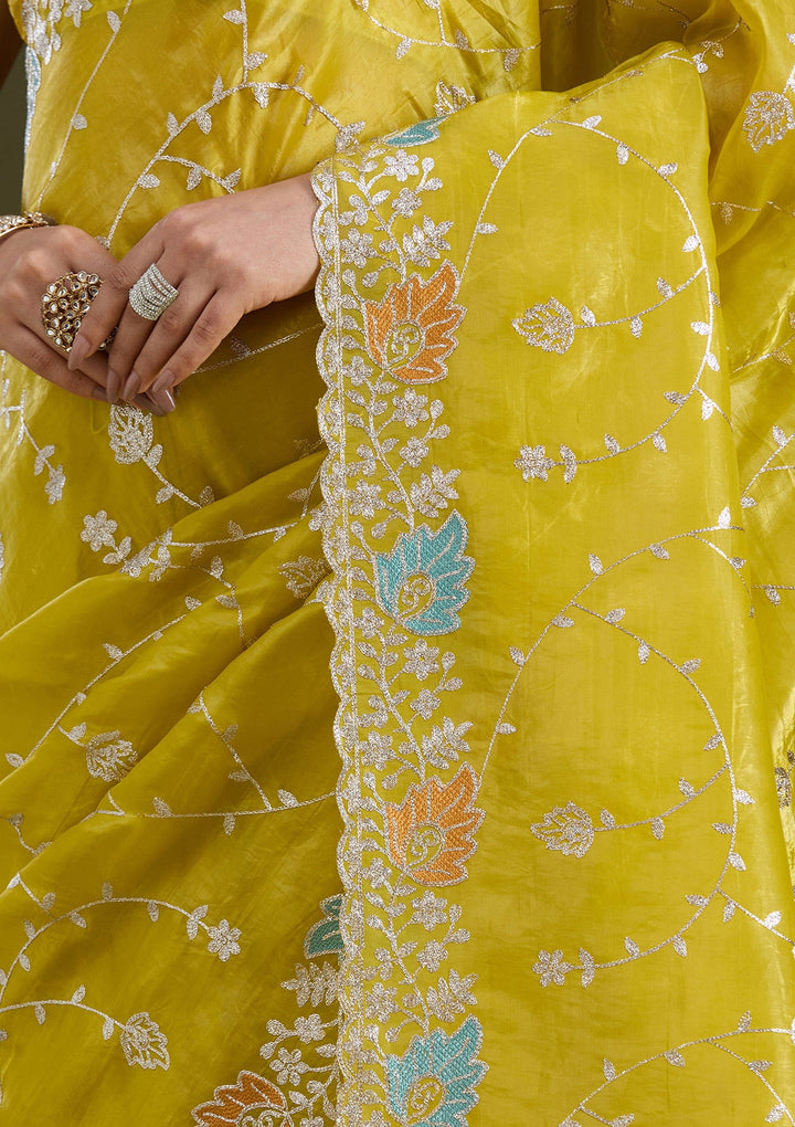 Mustard Gotapatti Organza Saree_koskii