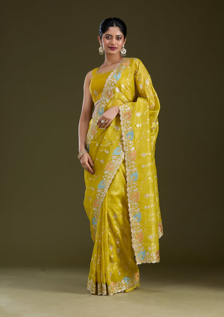 Mustard Gotapatti Organza Saree_koskii