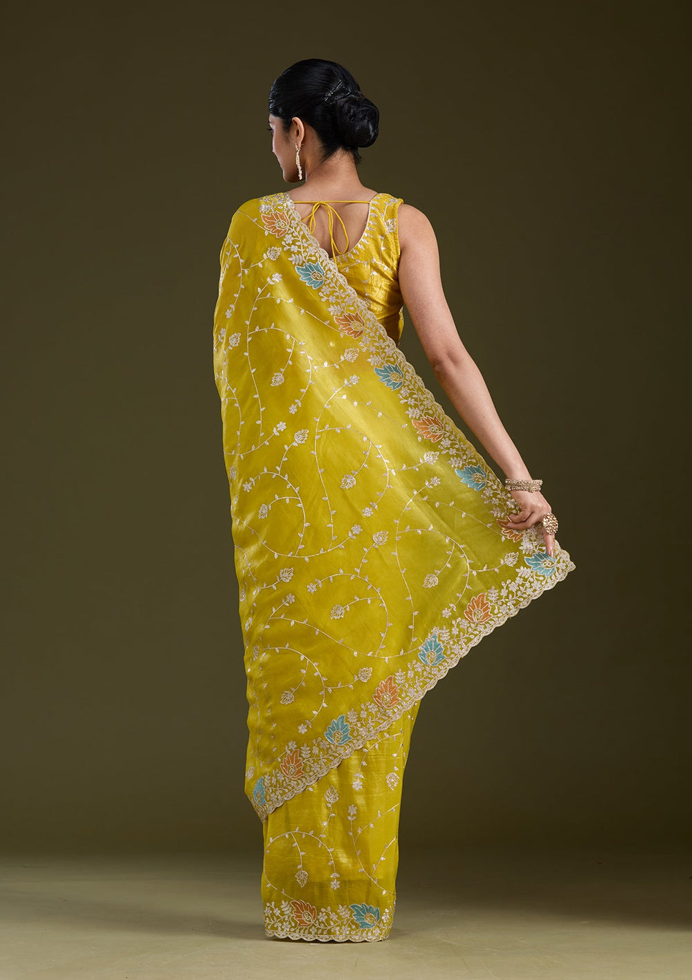 Mustard Gotapatti Organza Saree_koskii