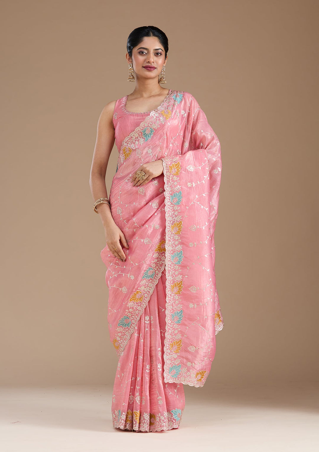 Onion Pink Gotapatti Organza Saree_koskii