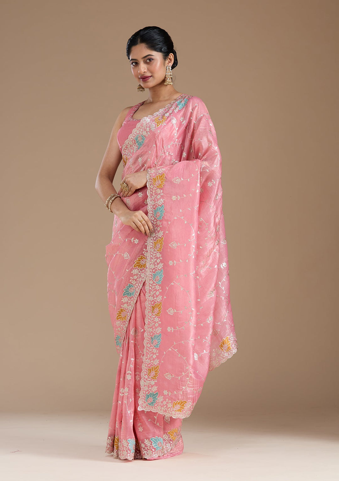 Onion Pink Gotapatti Organza Saree_koskii