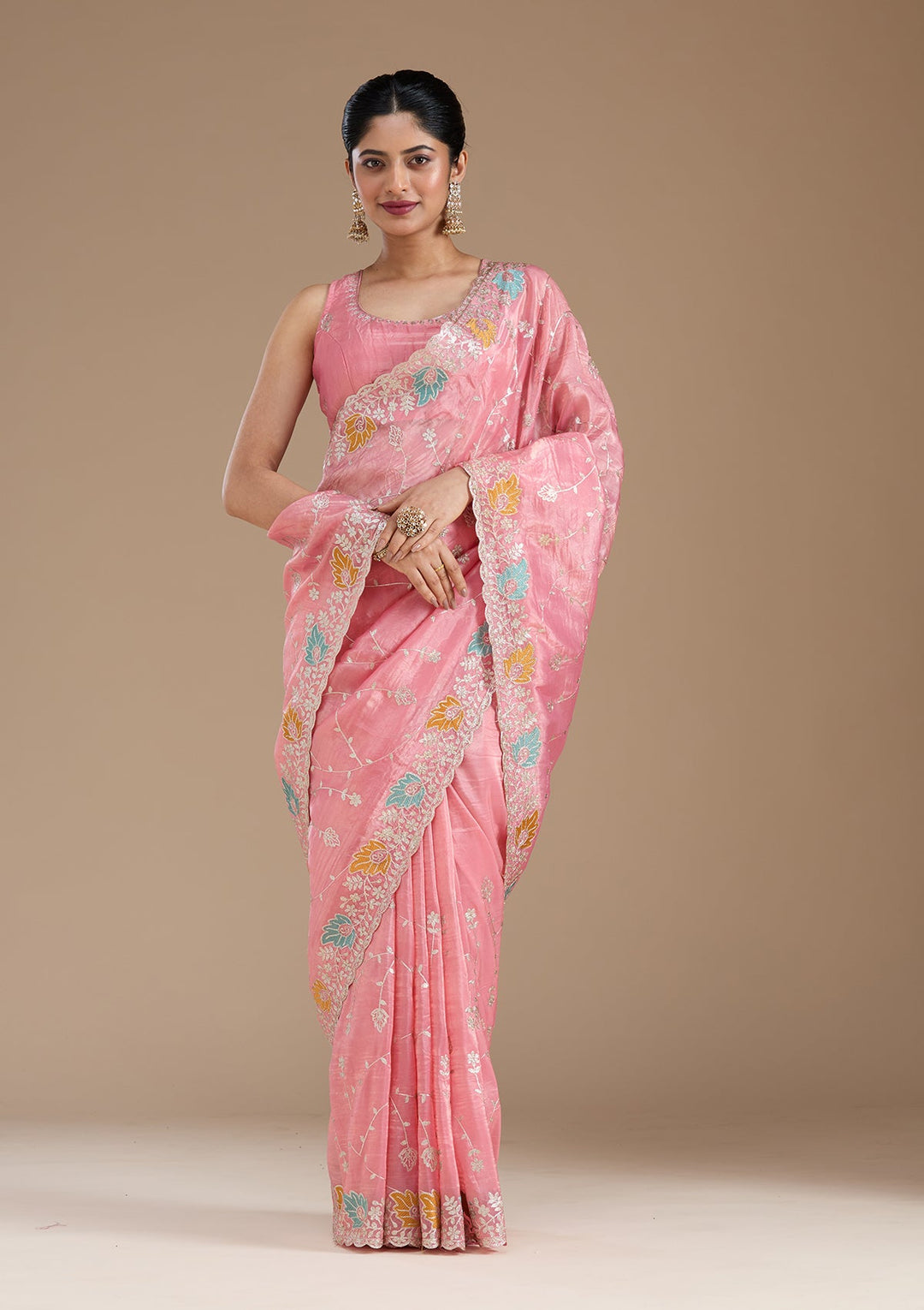 Onion Pink Gotapatti Organza Saree_koskii