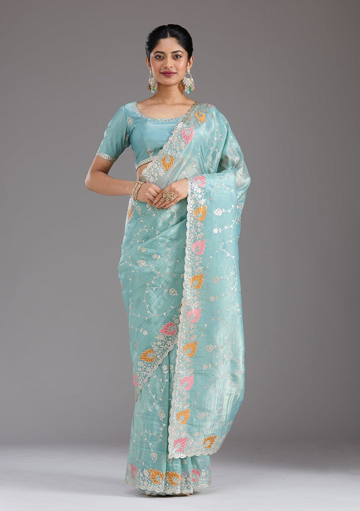 Sea Green Gotapatti Organza Saree_koskii