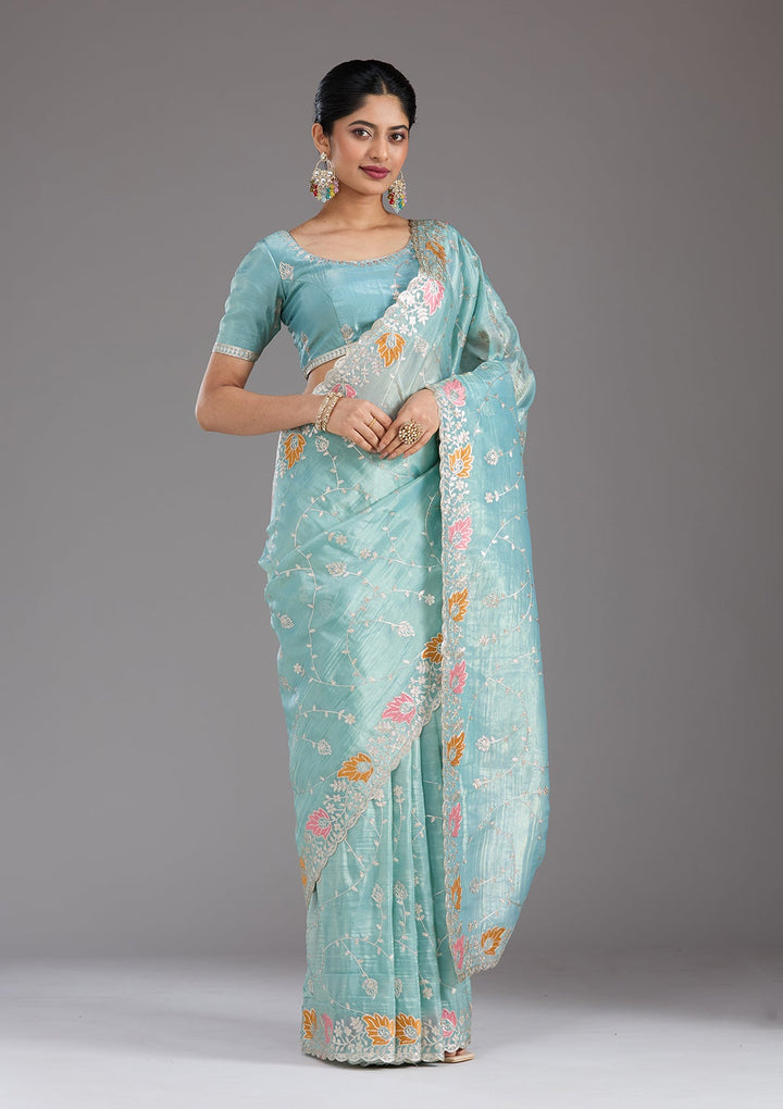 Sea Green Gotapatti Organza Saree_koskii