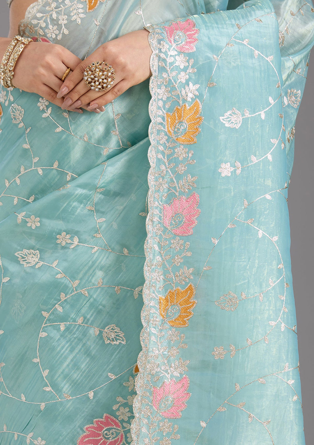 Sea Green Gotapatti Organza Saree_koskii