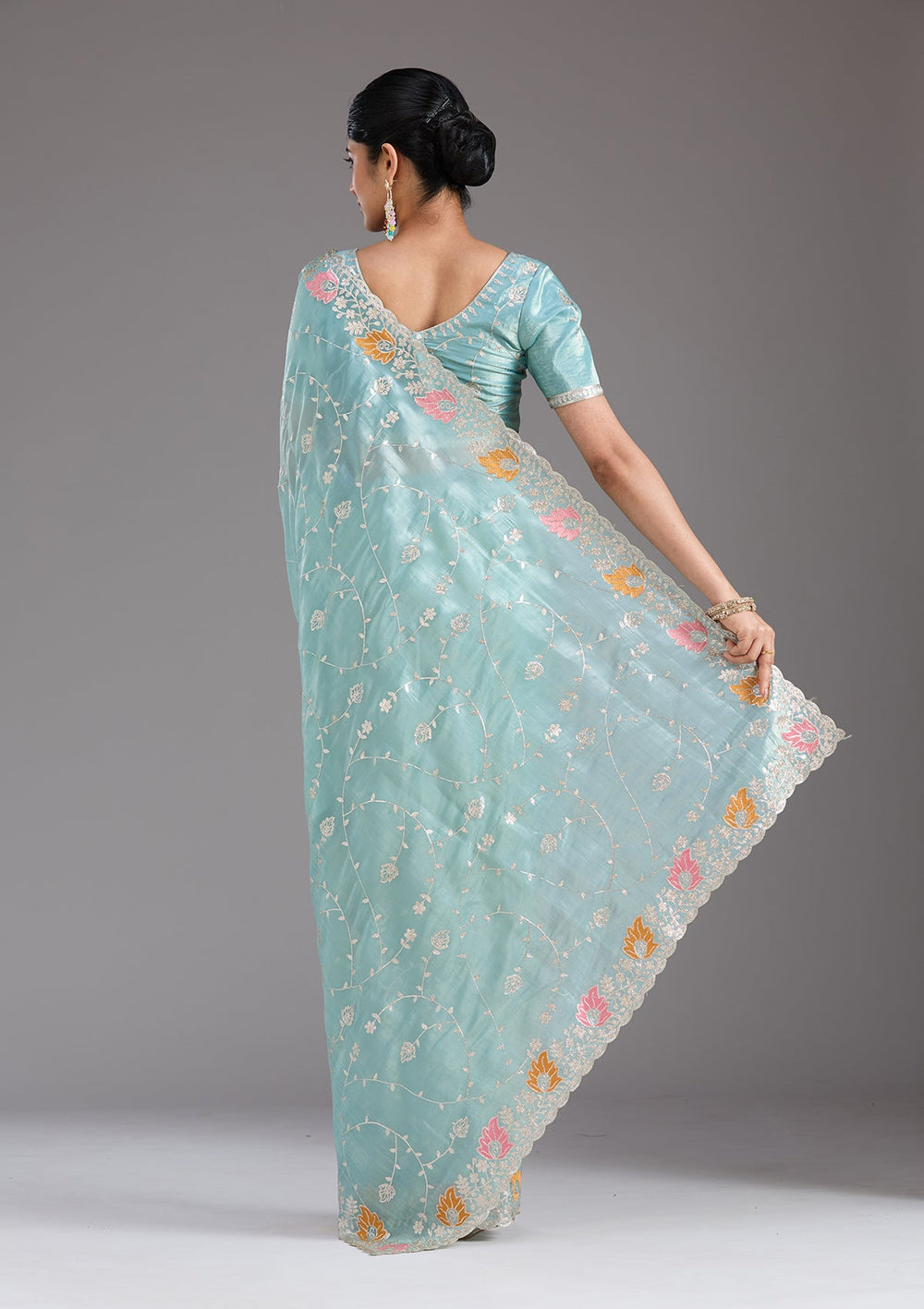 Sea Green Gotapatti Organza Saree_koskii
