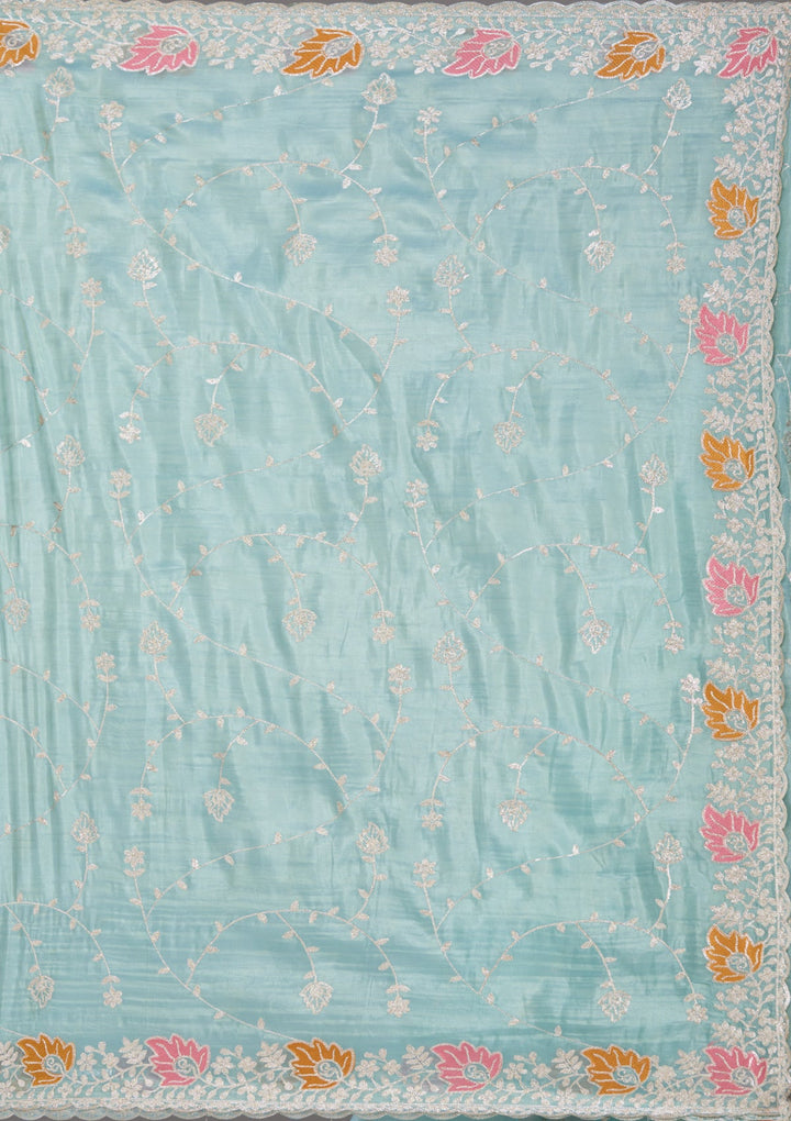 Sea Green Gotapatti Organza Saree_koskii